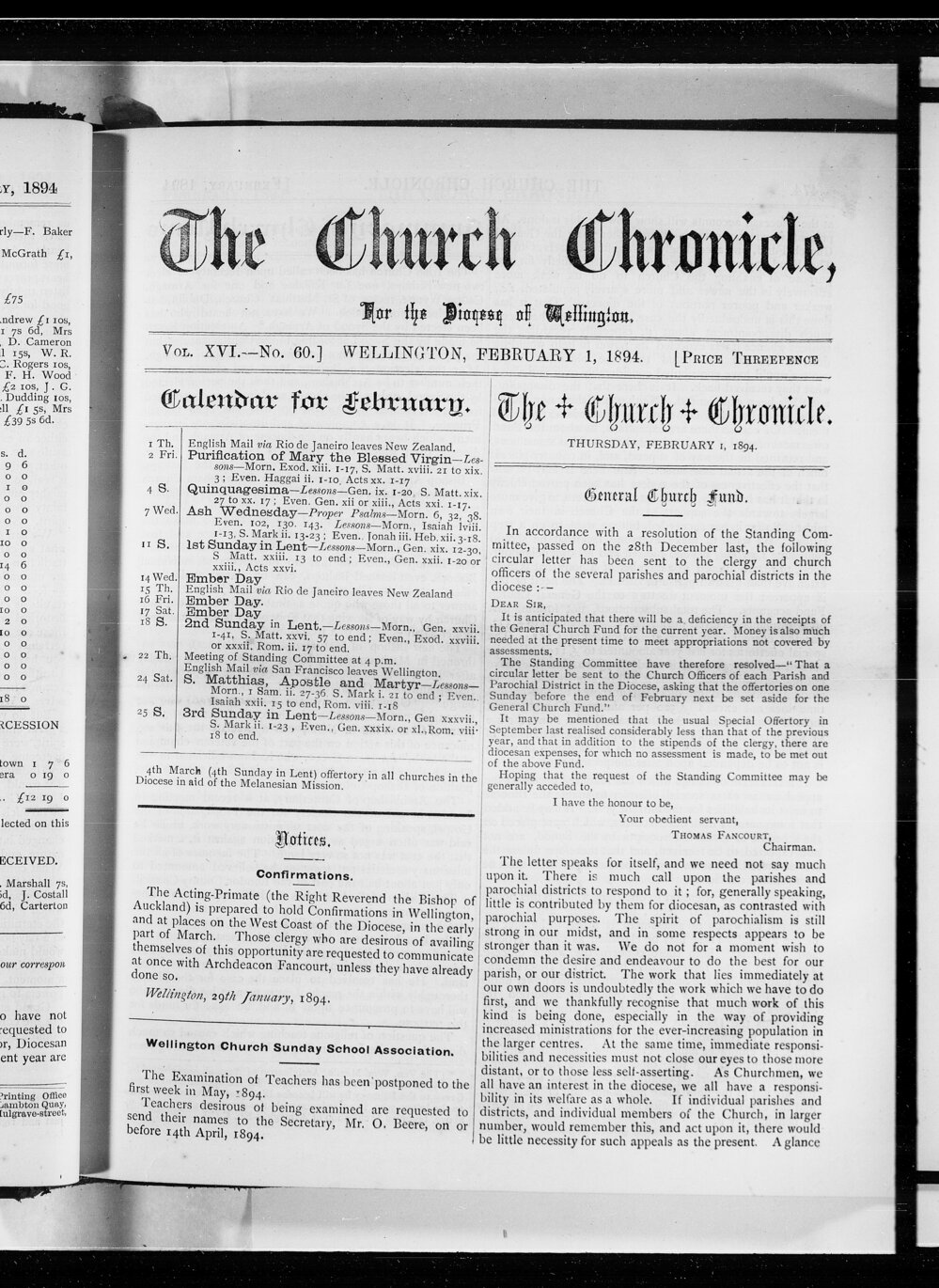 The Church Chronicle, Wellington: 1st February 1894