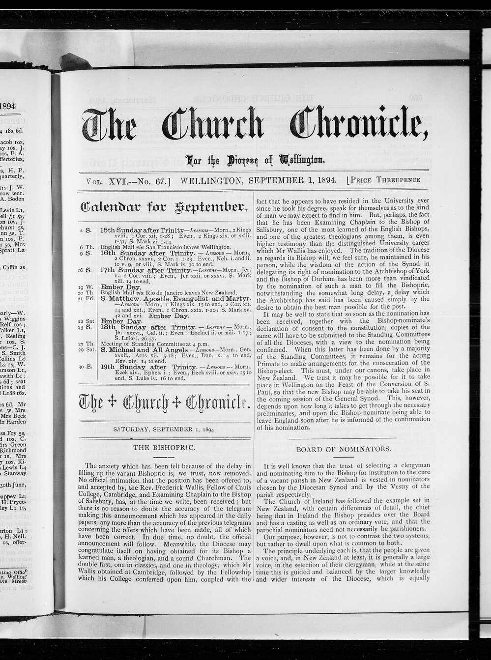 The Church Chronicle, Wellington: 1st September 1894