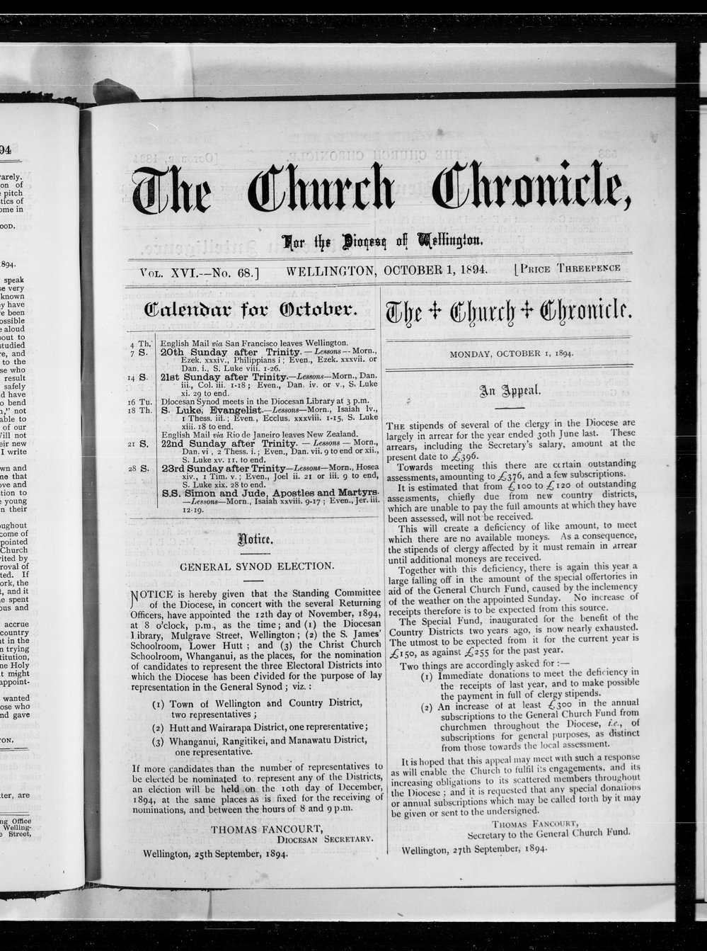 The Church Chronicle, Wellington: 1st October 1894