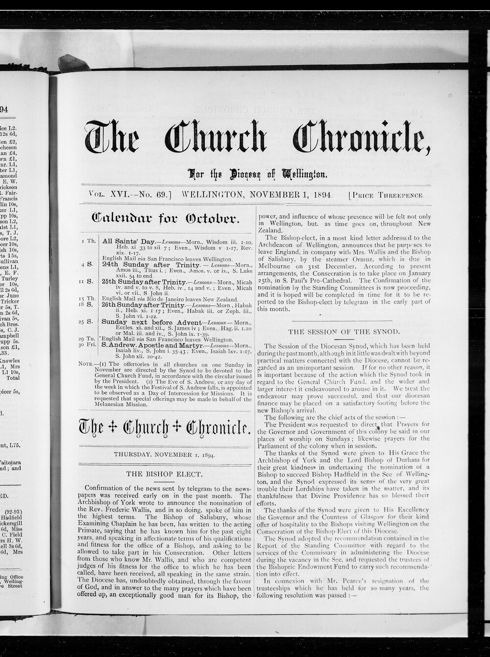 The Church Chronicle, Wellington: 1st November 1894