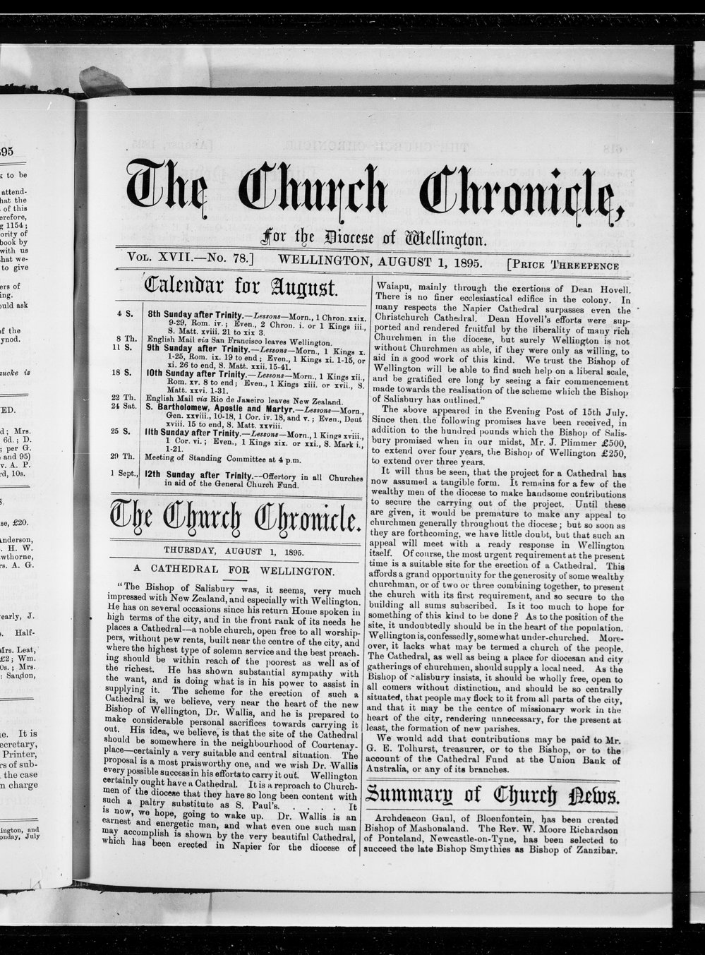 The Church Chronicle, Wellington: 1st August 1895