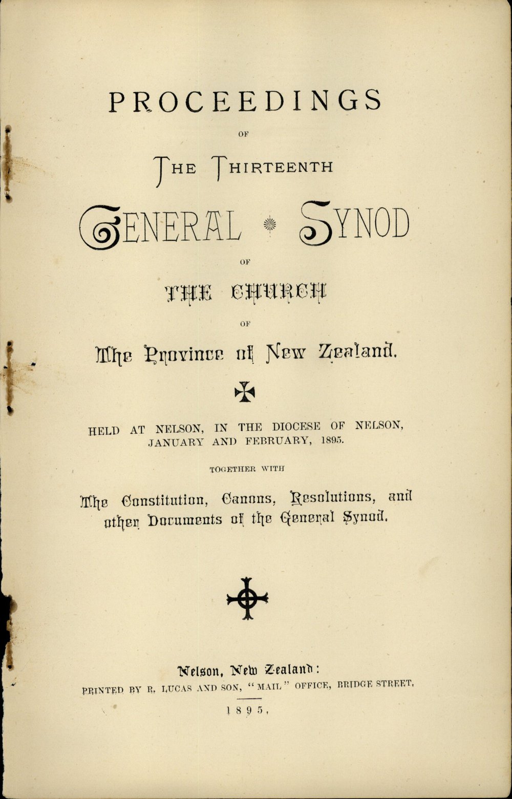 Proceedings of the General Synod: 13th General Synod, 1895