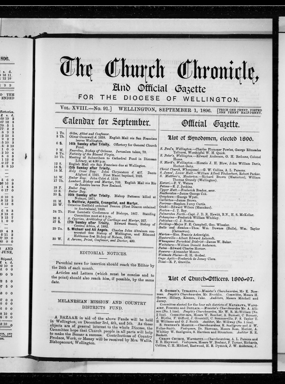 The Church Chronicle, Wellington: 1st September 1896