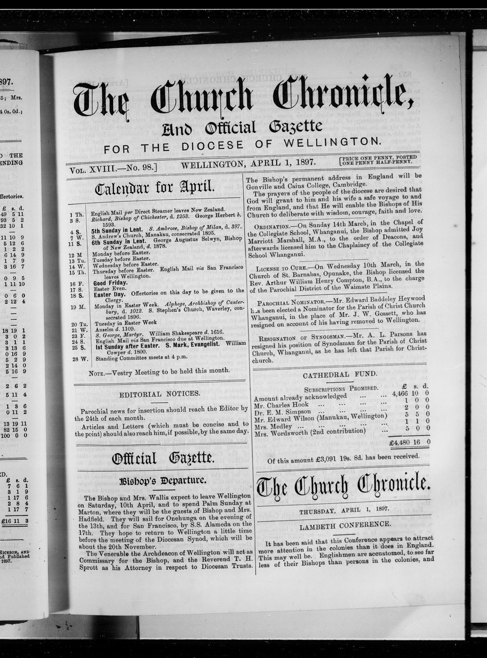 The Church Chronicle, Wellington: 1st April 1897