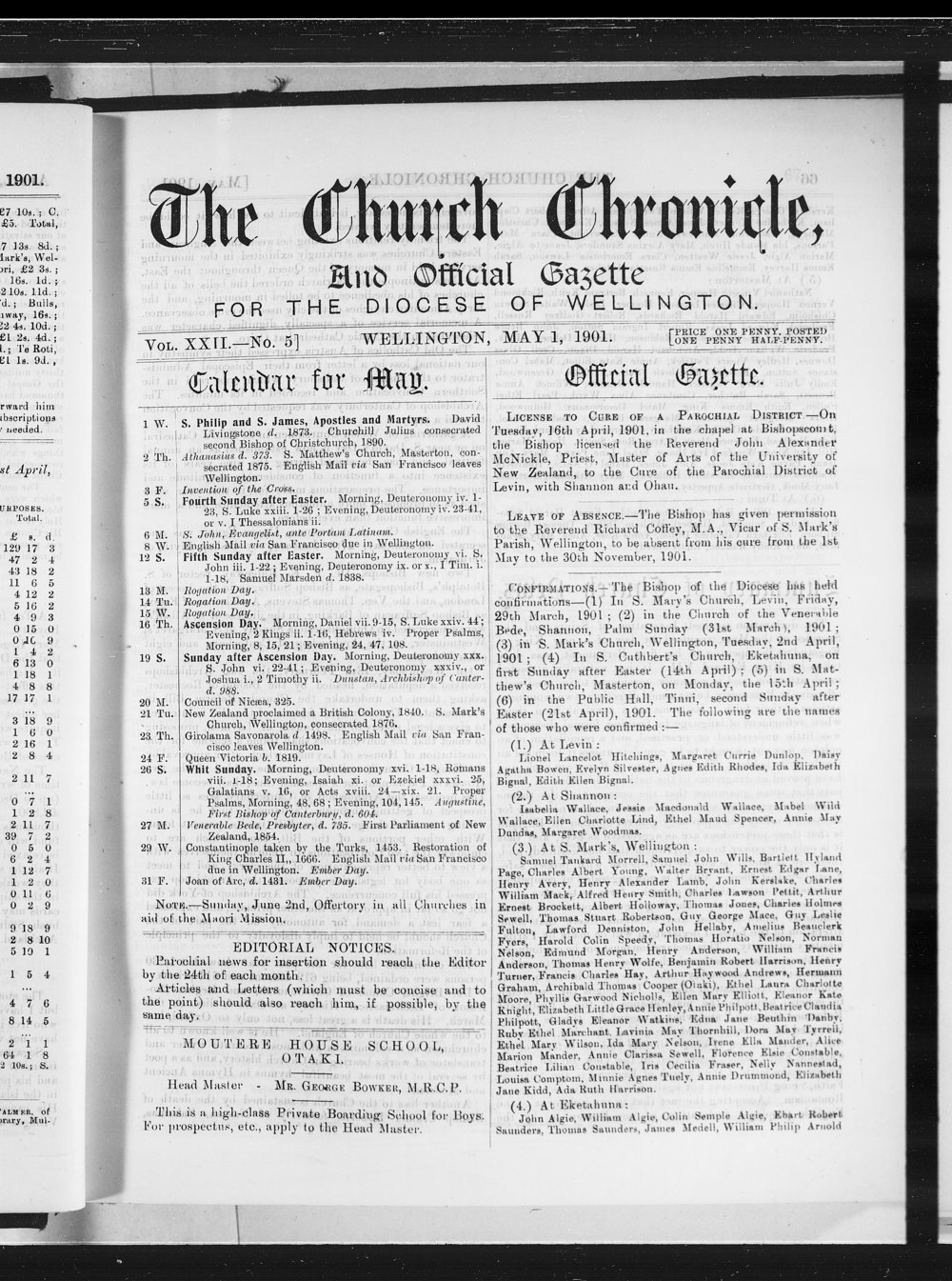 The Church Chronicle, Wellington: 1st May 1901