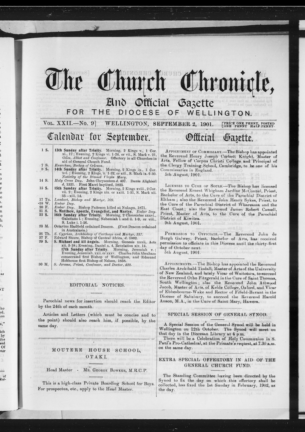 The Church Chronicle, Wellington: 2nd September 1901
