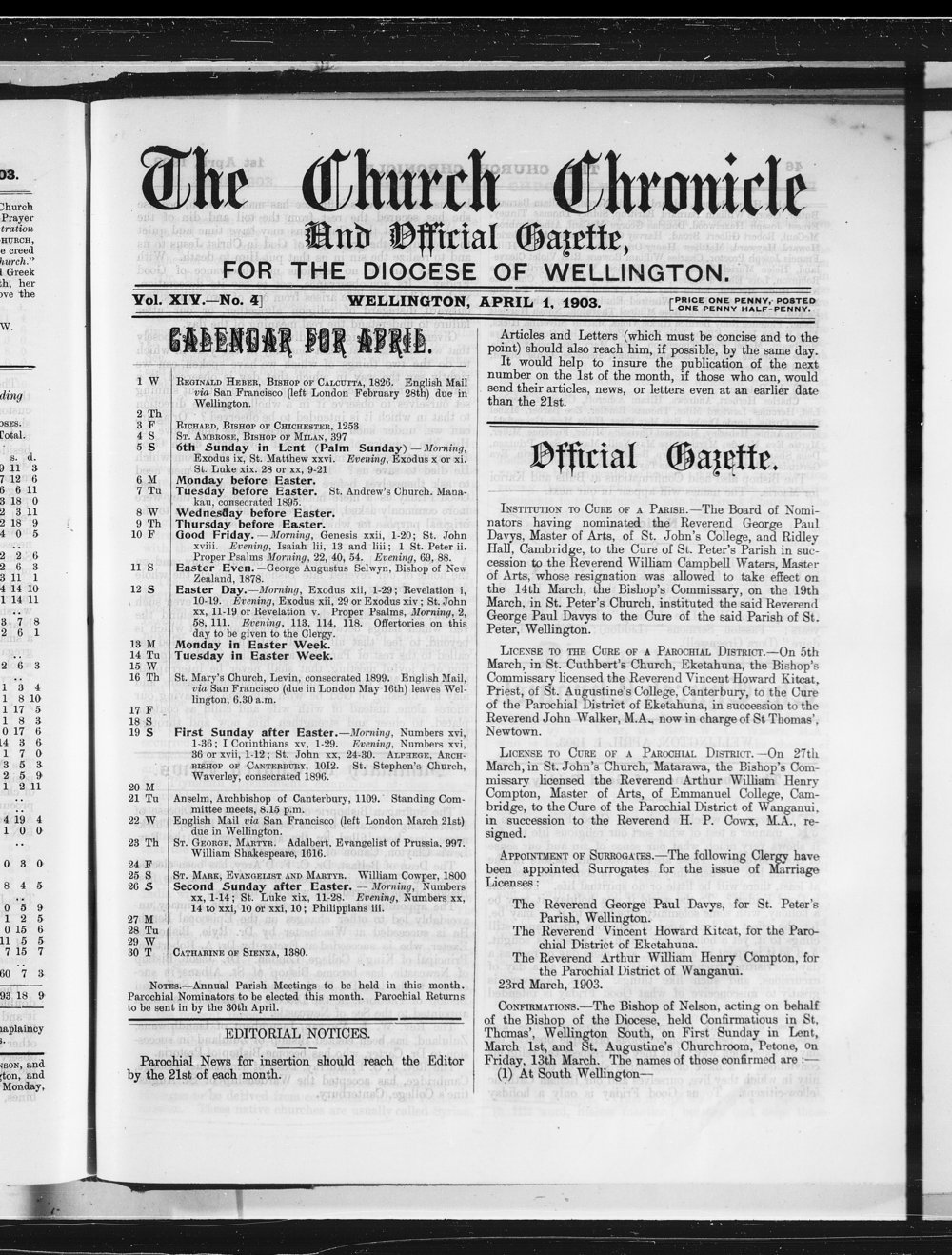 The Church Chronicle, Wellington: 1st April 1903