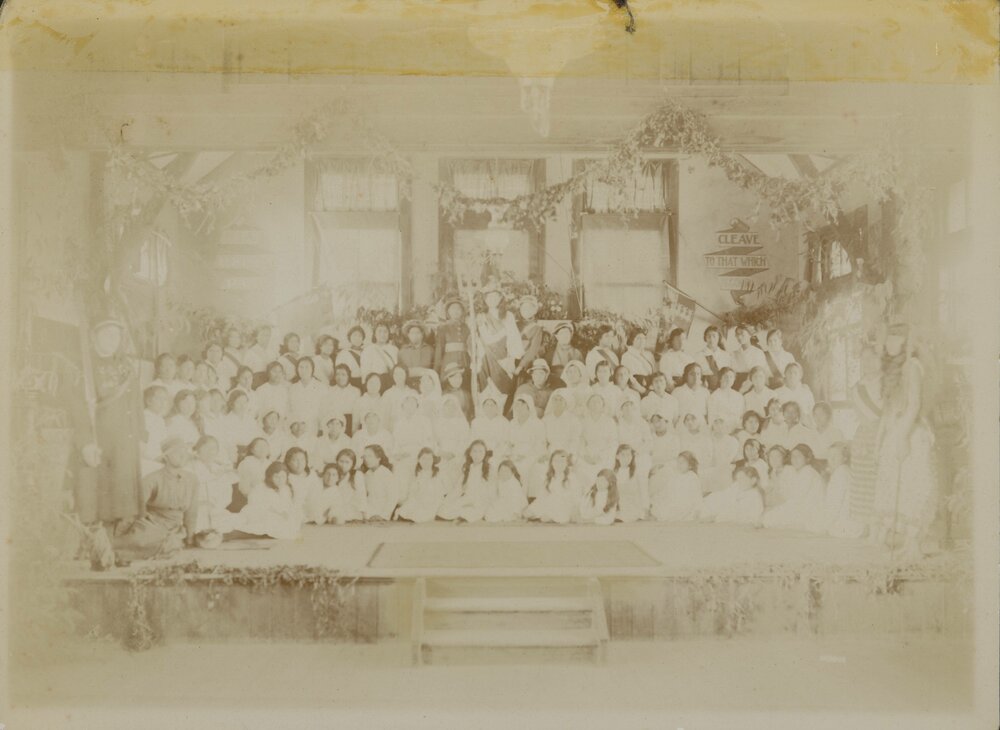 Students and staff on verandah