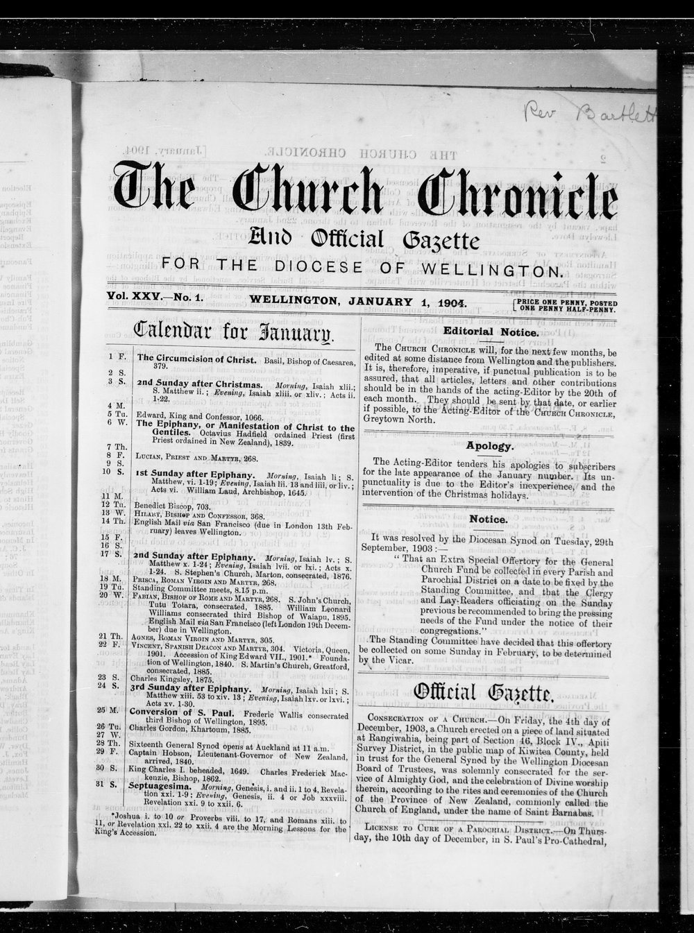 The Church Chronicle, Wellington: 1st January 1904