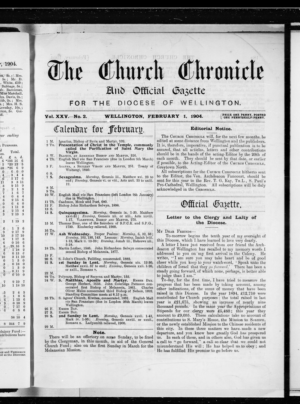 The Church Chronicle, Wellington: 1st February 1904