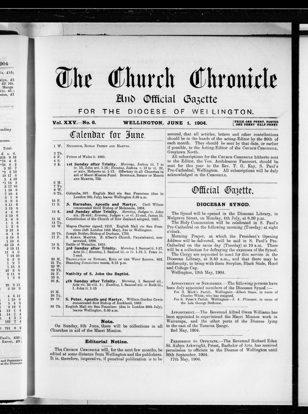 The Church Chronicle, Wellington: 1st June 1904