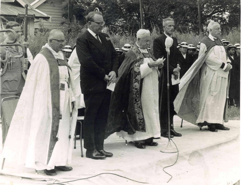 Bishop Simkin Turning the First Sod of Holy Trinity Cathedral, Auckland, 1959