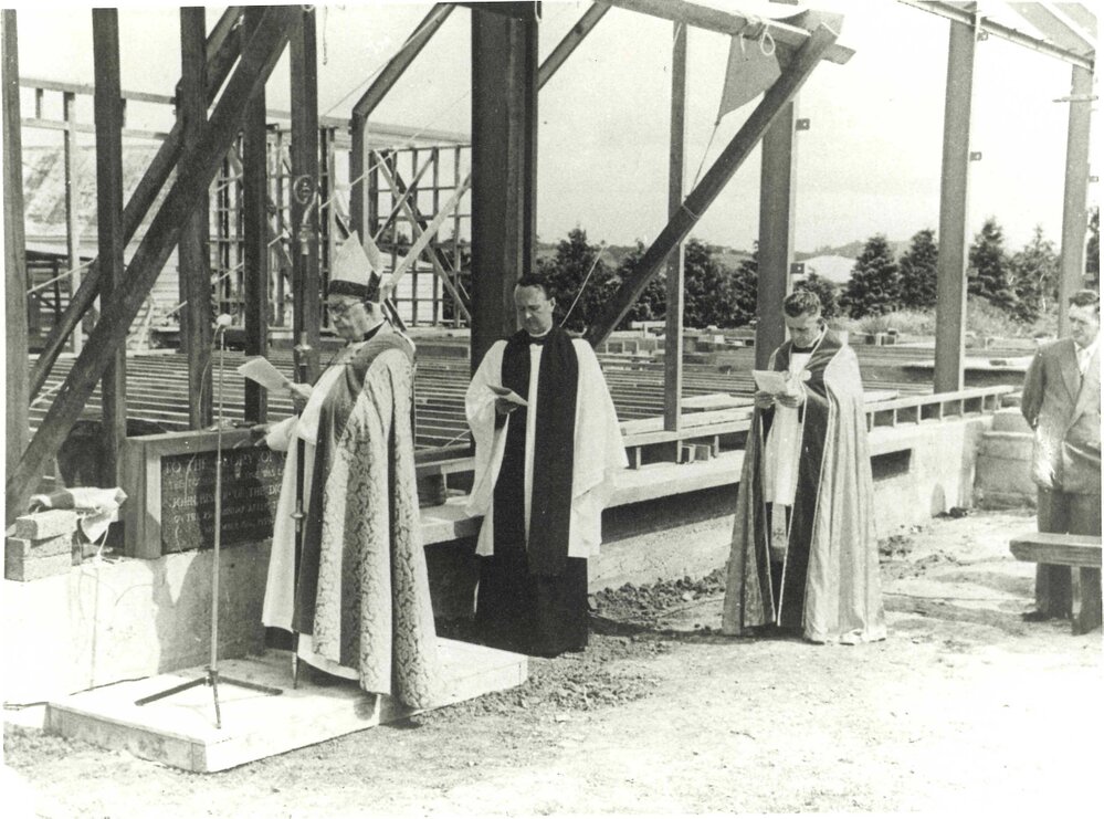 Bishop Simkin Laying the Foundation Stone of Holy Trinity Cathedral, Auckland, 1959