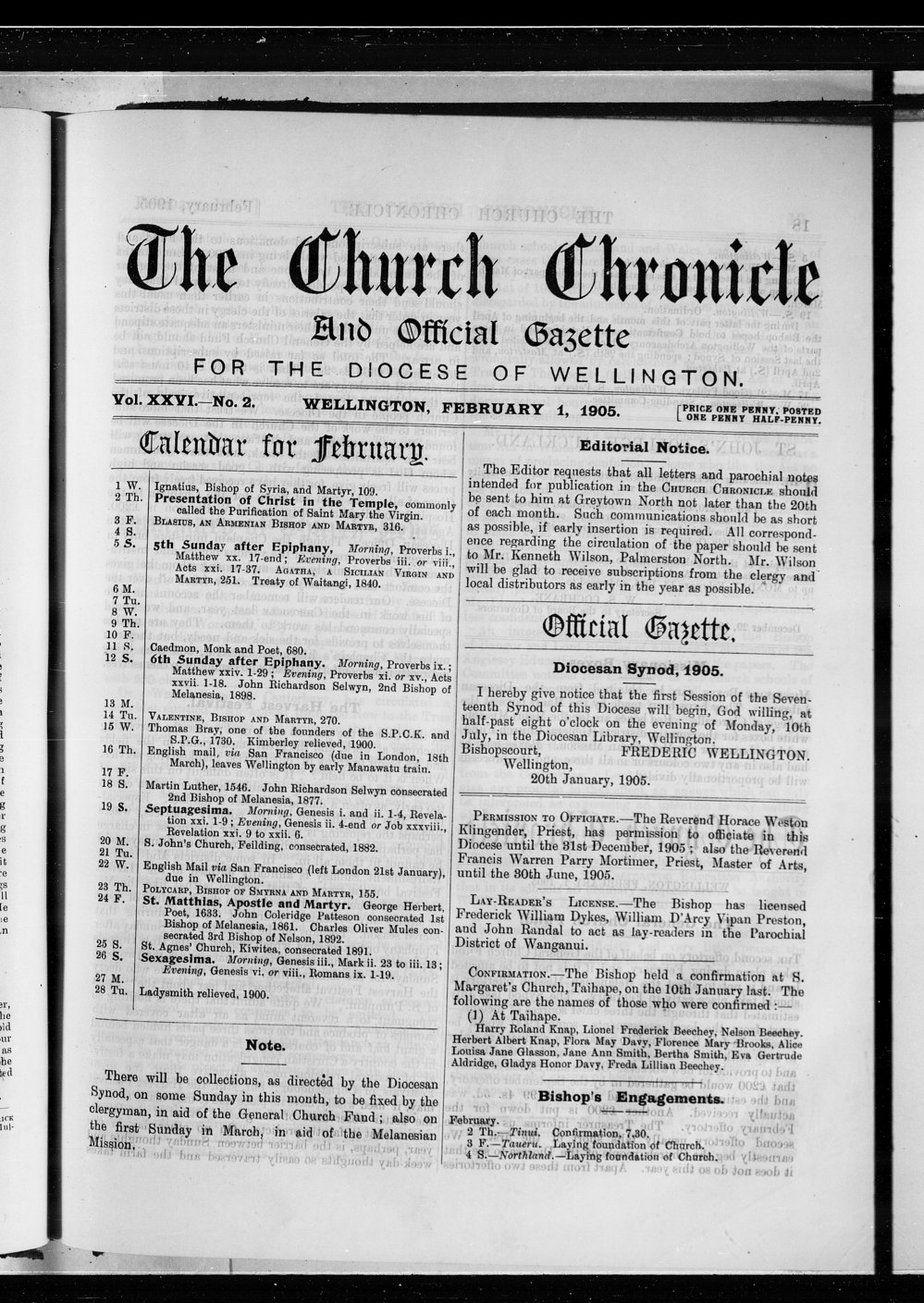 The Church Chronicle, Wellington: 1st February 1905