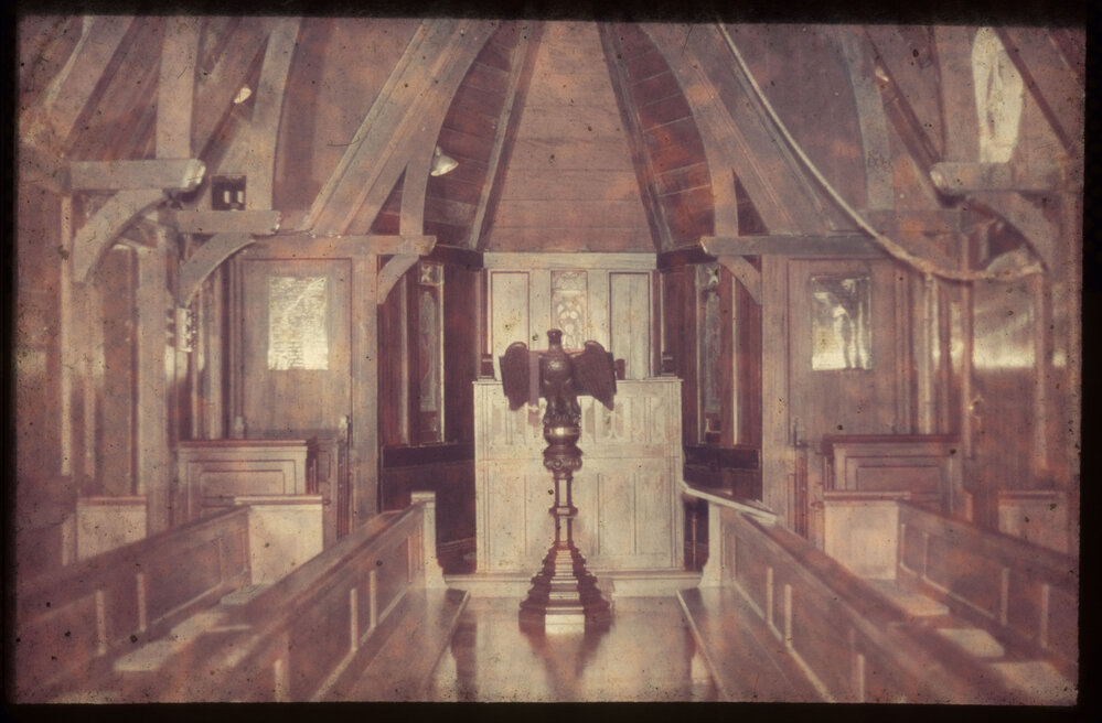 St John's College chapel interior with lecturn