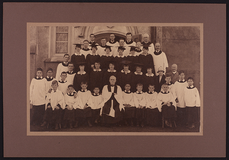 Choir members gathered outside of St Peter's Cathedral Hamilton