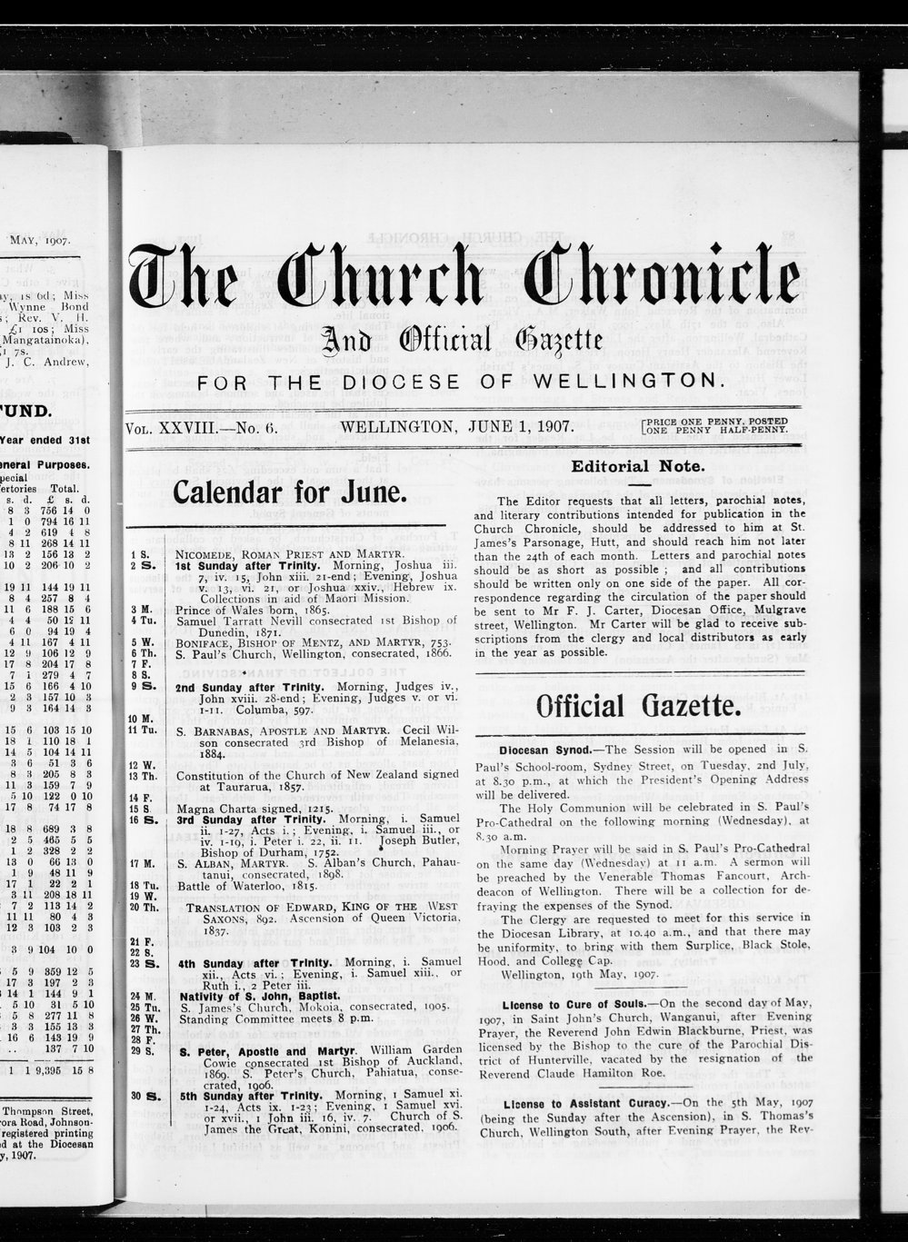 The Church Chronicle, Wellington: 1st June 1907