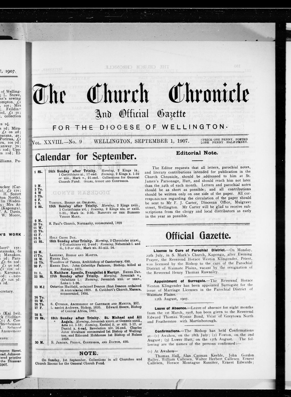 The Church Chronicle, Wellington: 1st September 1907