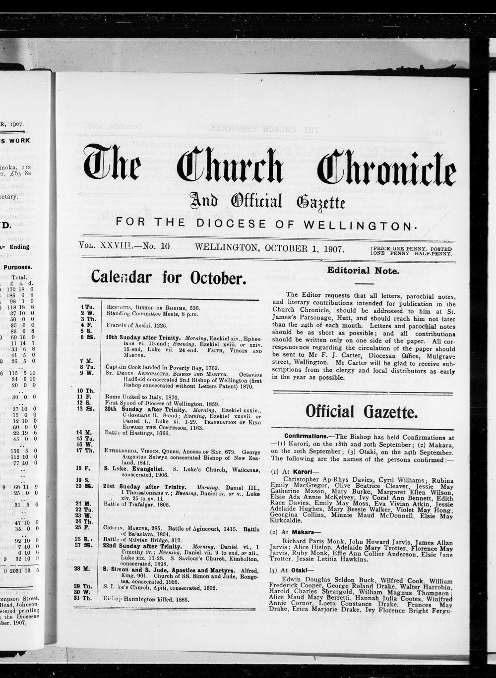 The Church Chronicle, Wellington: 1st October 1907