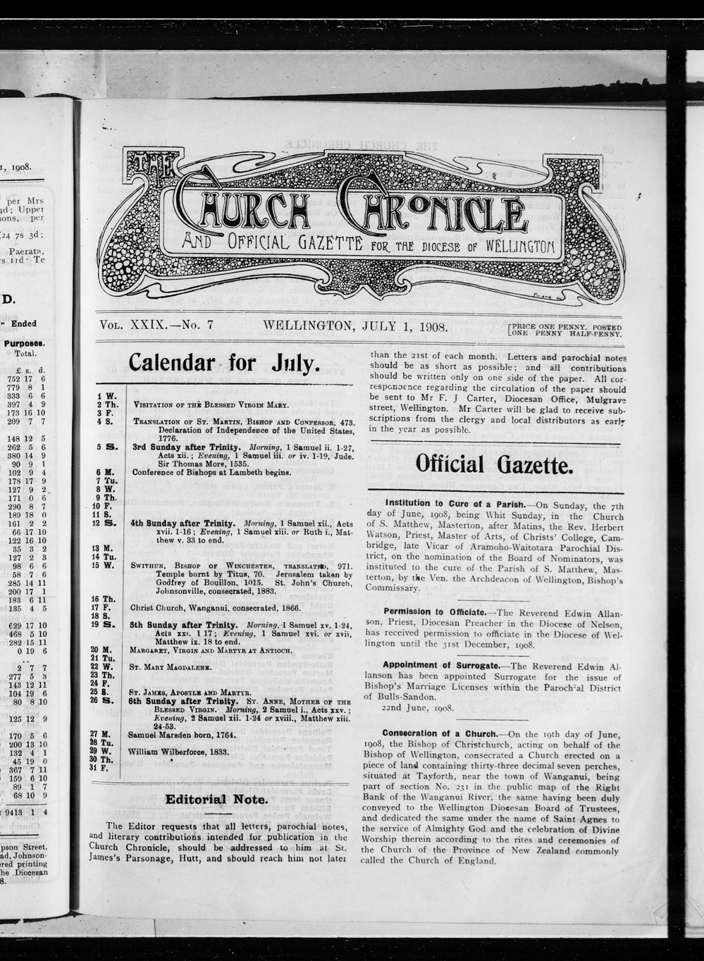 The Church Chronicle, Wellington: 1st July 1908