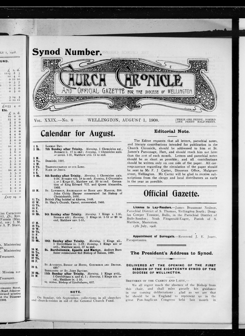 The Church Chronicle, Wellington: 1st August 1908
