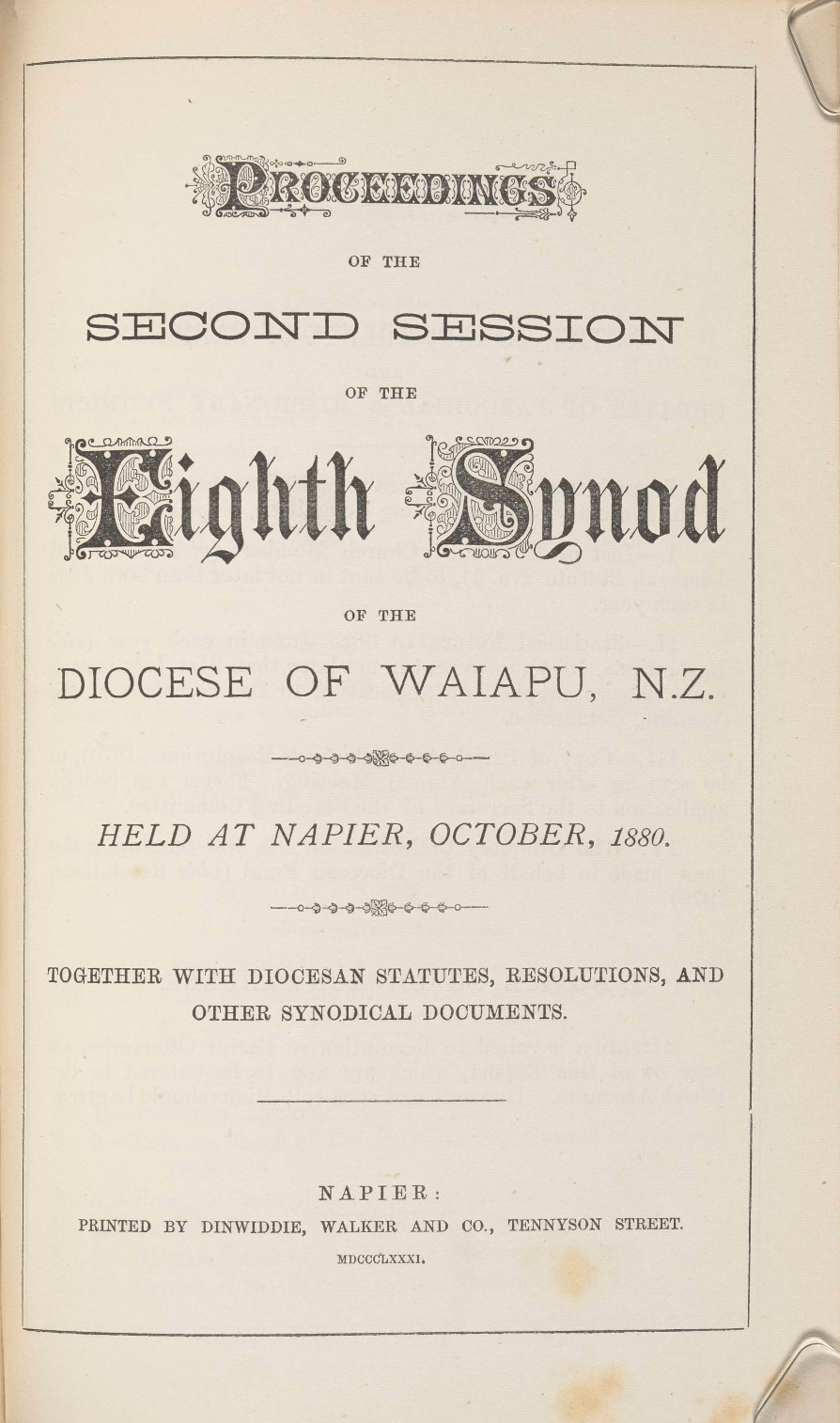 Diocese of Waiapu Synod Proceedings 1880