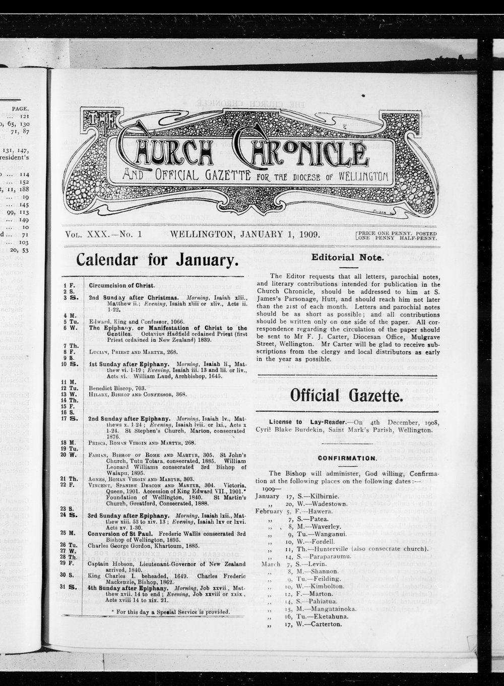 The Church Chronicle, Wellington: 1st January 1909