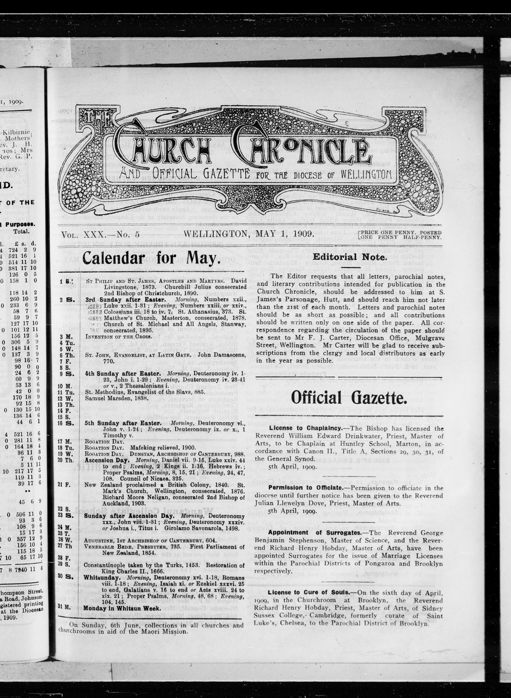 The Church Chronicle, Wellington: 1st May 1909