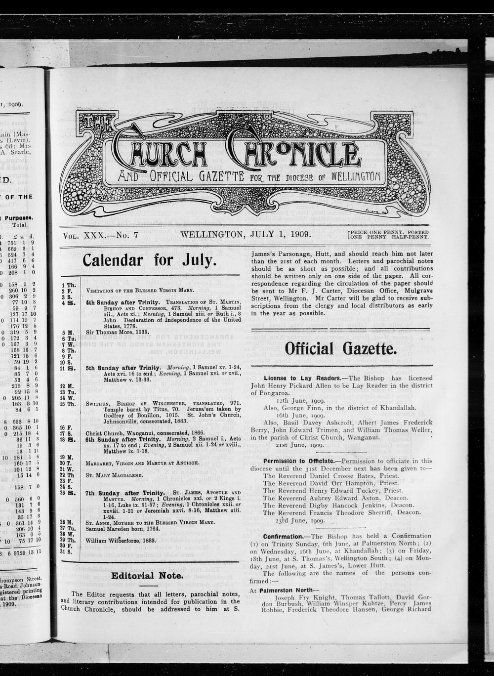 The Church Chronicle, Wellington: 1st July 1909