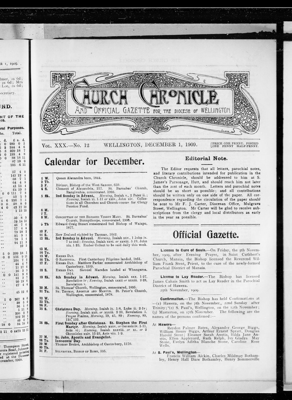 The Church Chronicle, Wellington: 1st December 1909