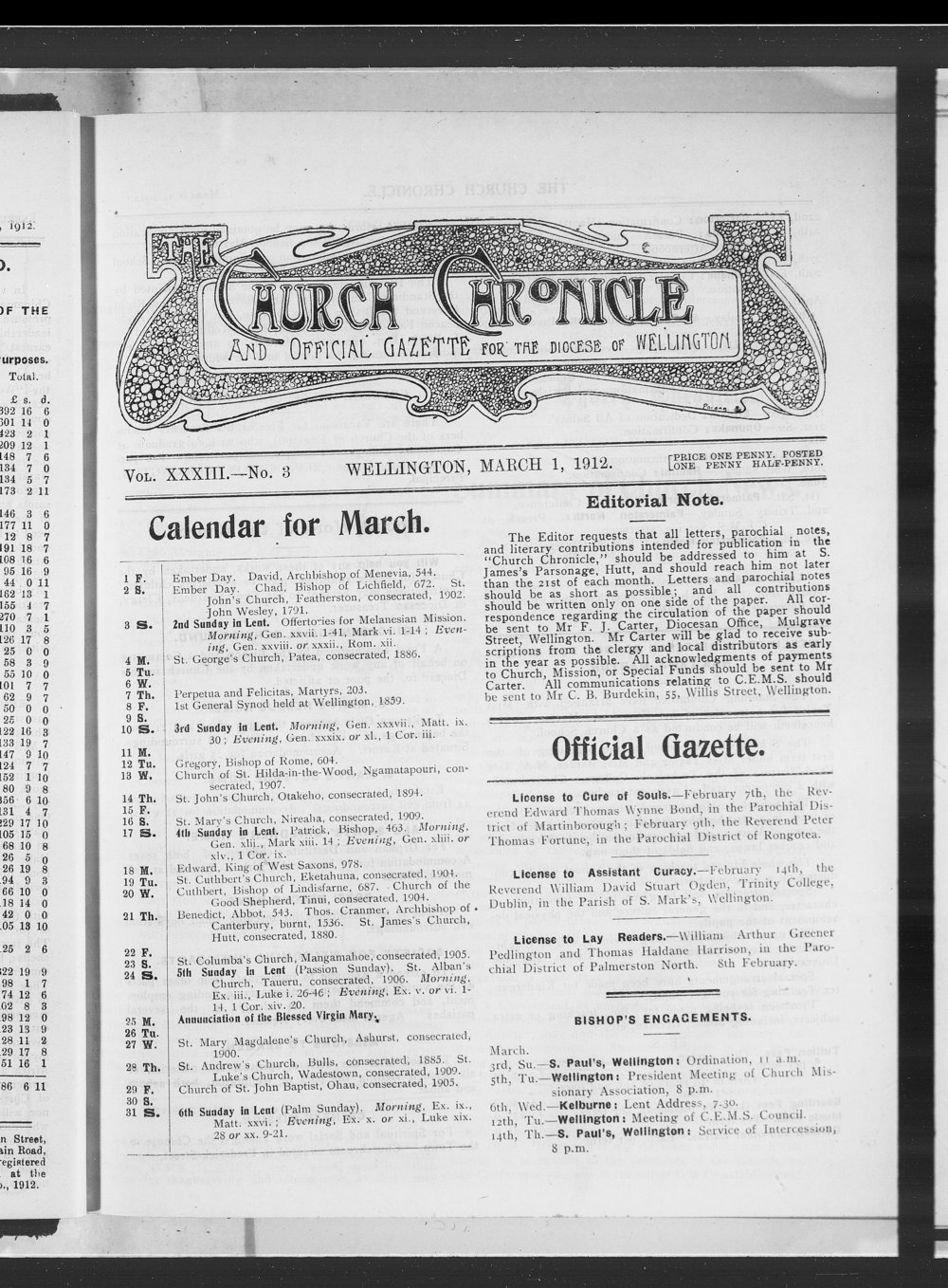 The Church Chronicle, Wellington: 1st March 1912