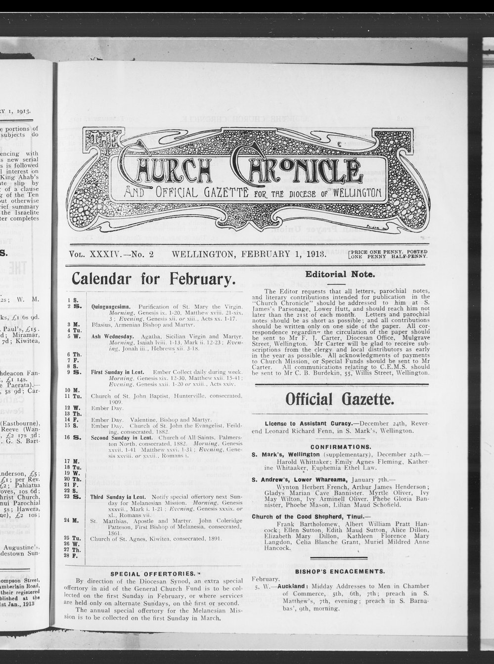 The Church Chronicle, Wellington: 1st February 1913