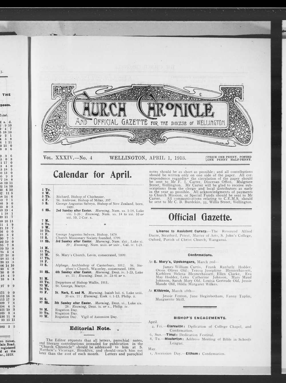 The Church Chronicle, Wellington: 1st April 1913