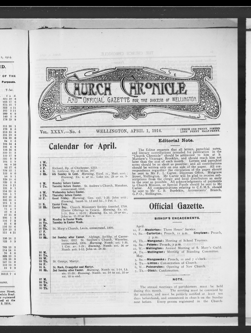 The Church Chronicle, Wellington: 1st April 1914