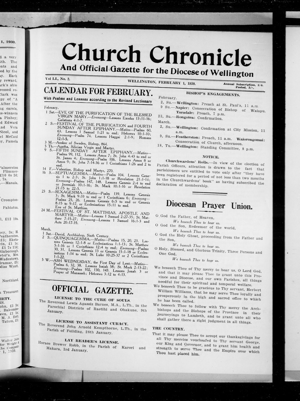 The Church Chronicle, Wellington: 1st February 1930