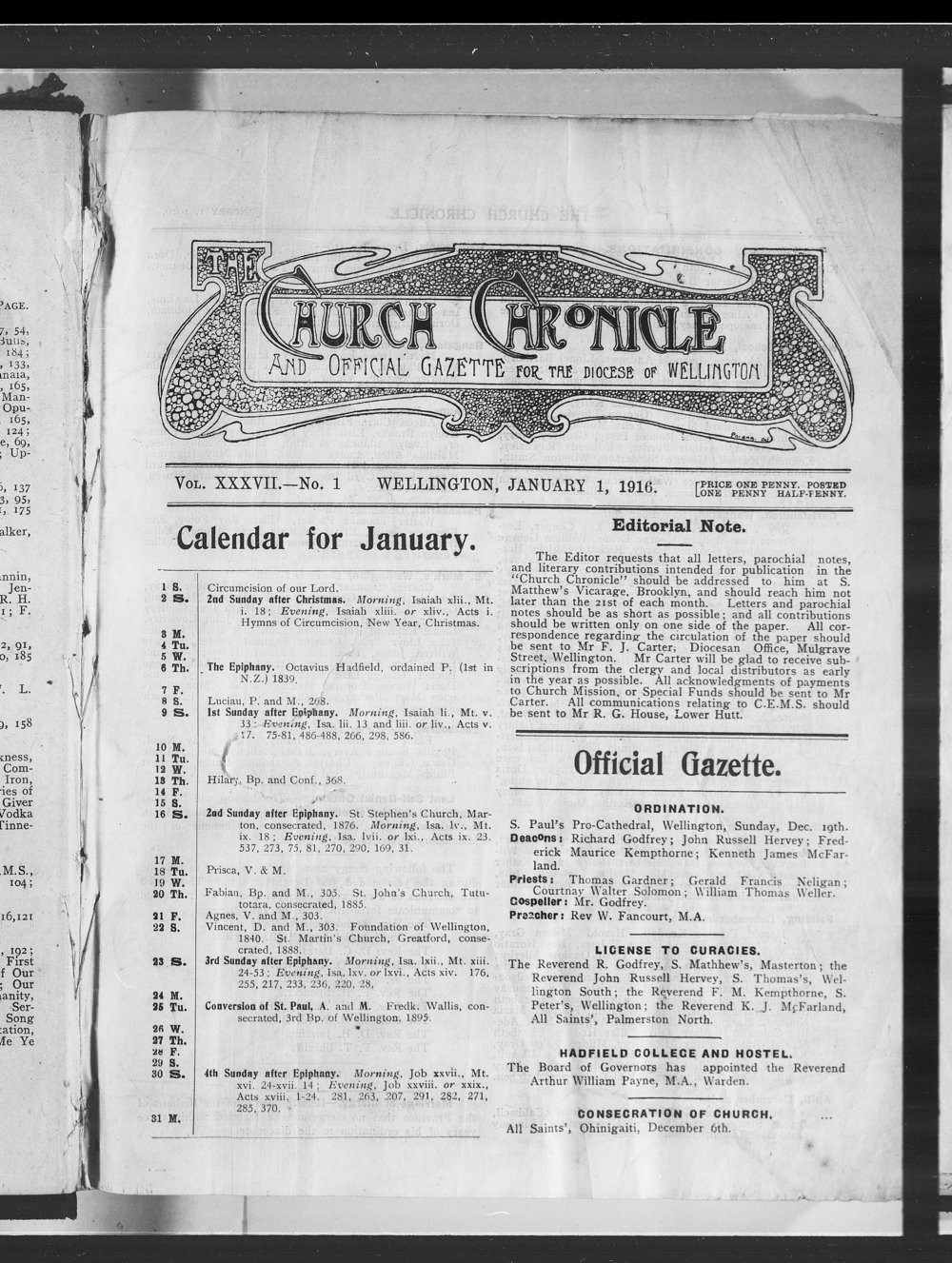 The Church Chronicle, Wellington: 1st January 1916