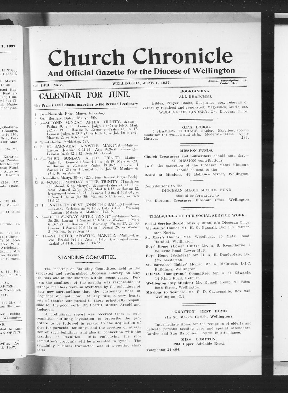 The Church Chronicle, Wellington: 1st June 1937
