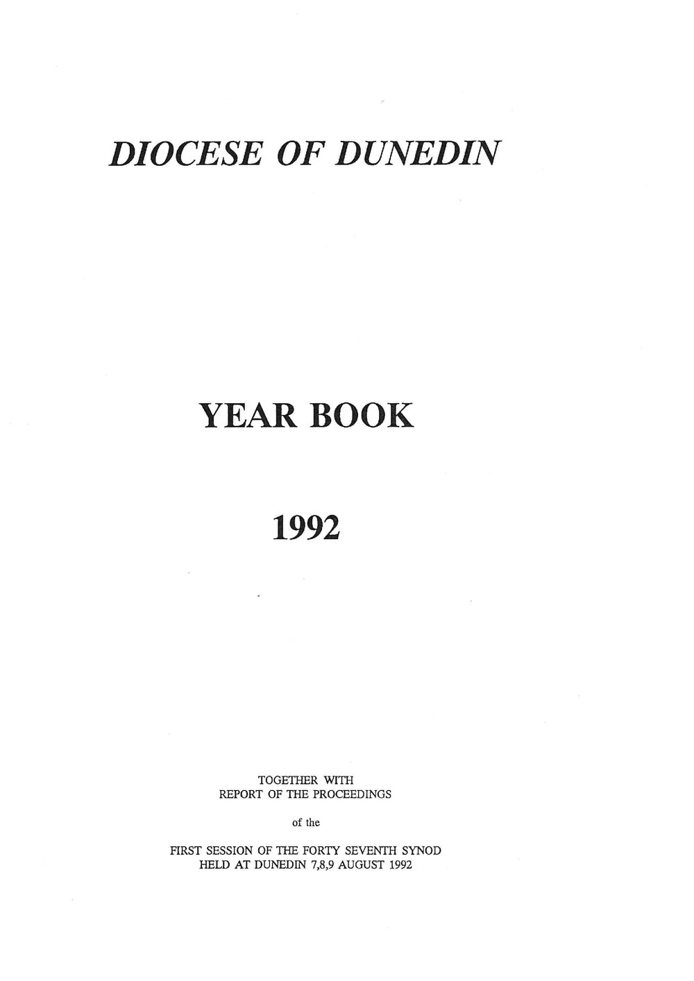 Diocese of Dunedin Yearbook 1992