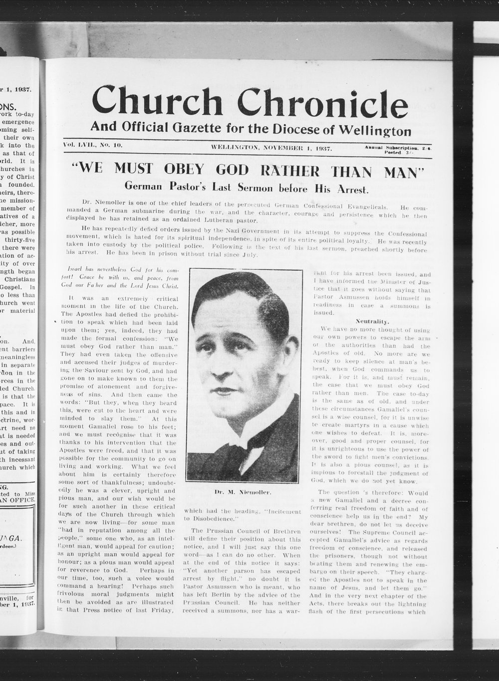 The Church Chronicle, Wellington: 1st November 1937