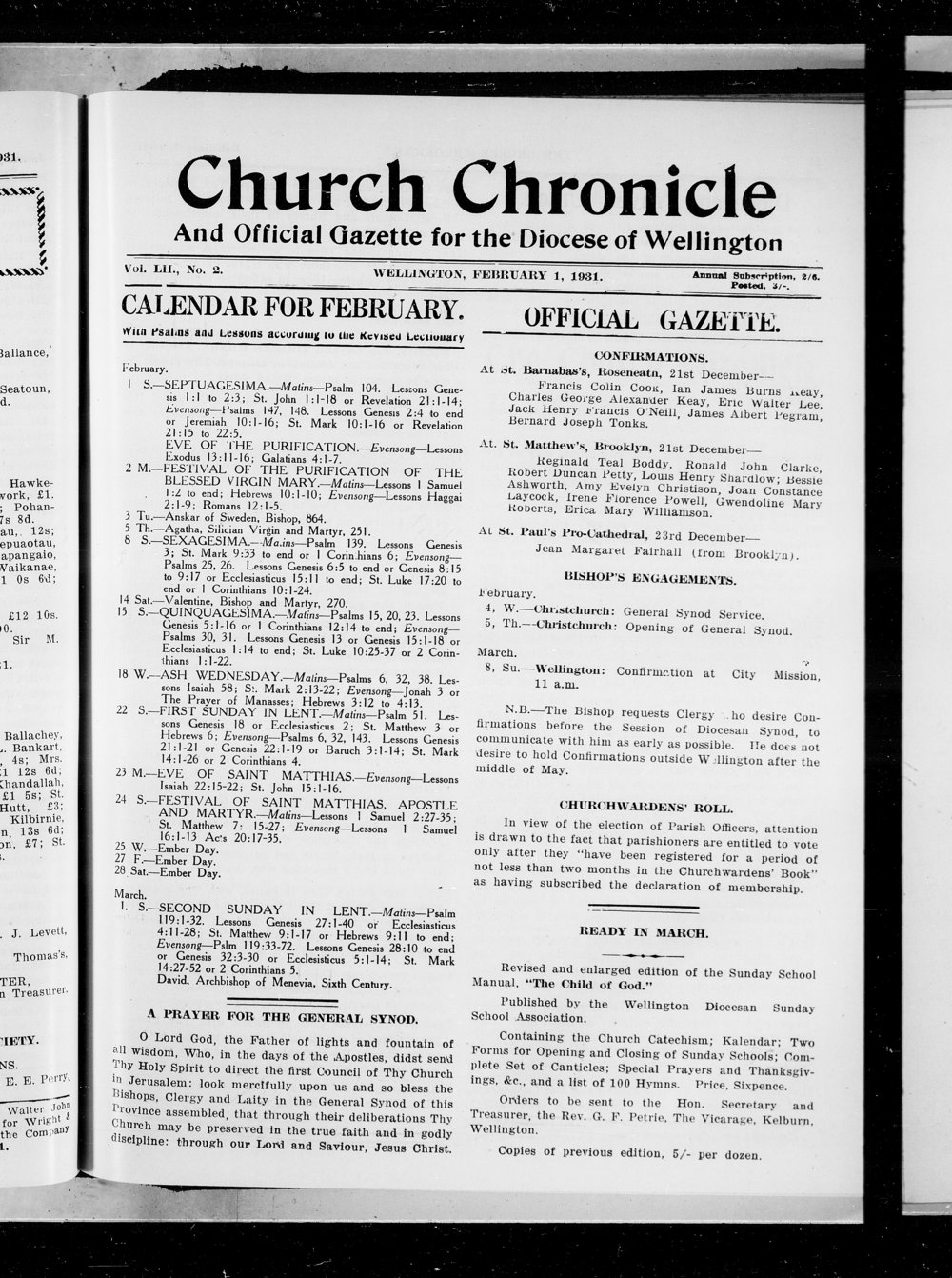 The Church Chronicle, Wellington: 1st February 1931