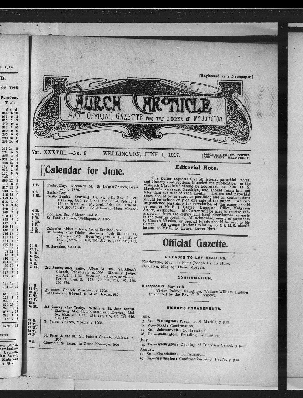 The Church Chronicle, Wellington: 1st June 1917