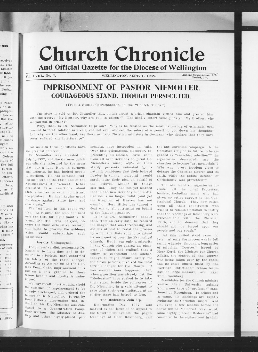 The Church Chronicle, Wellington: 1st September 1938