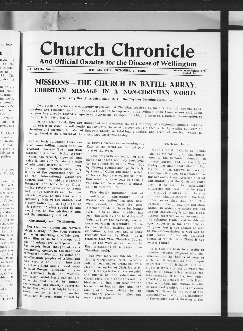 The Church Chronicle, Wellington: 1st October 1938