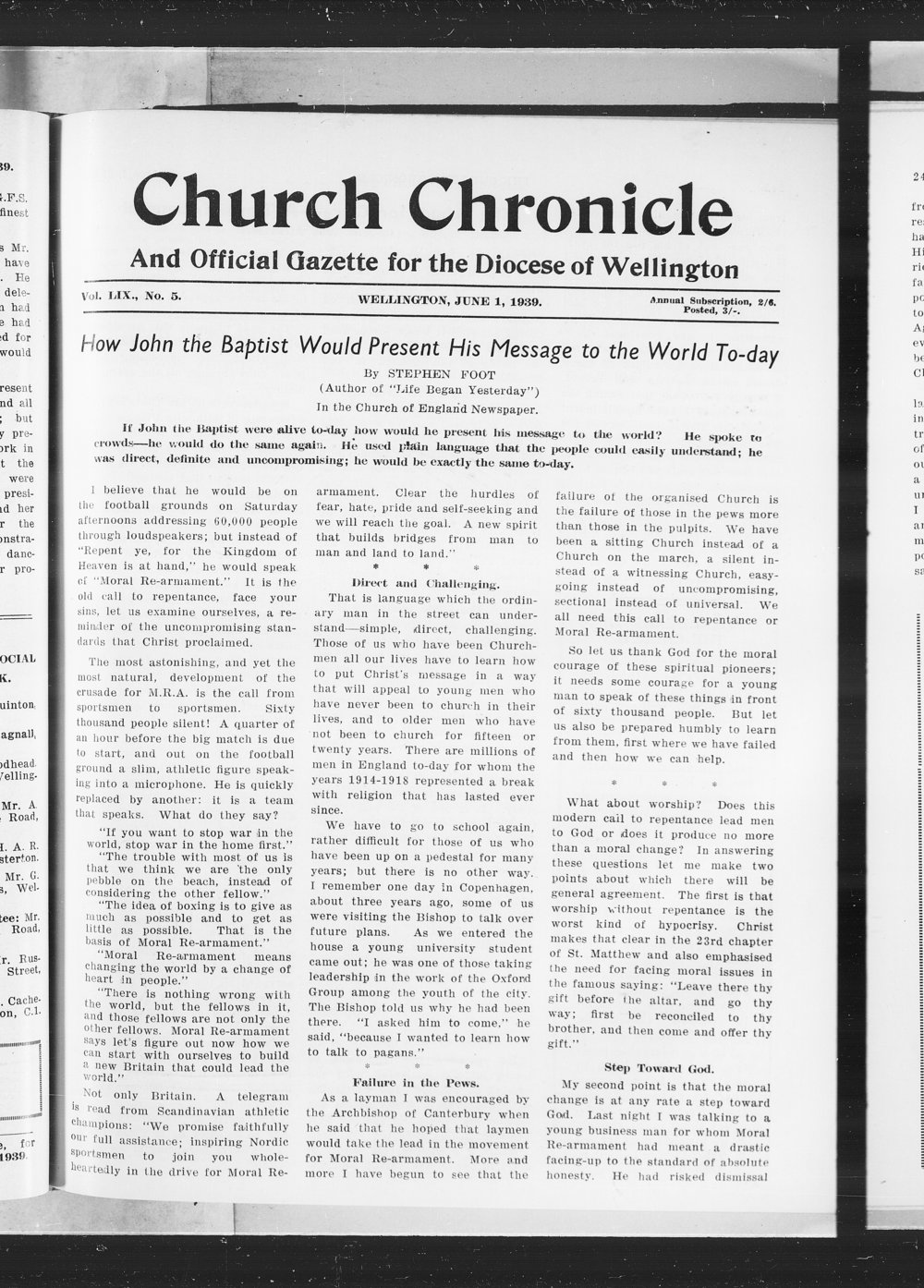 The Church Chronicle, Wellington: 1st June 1939