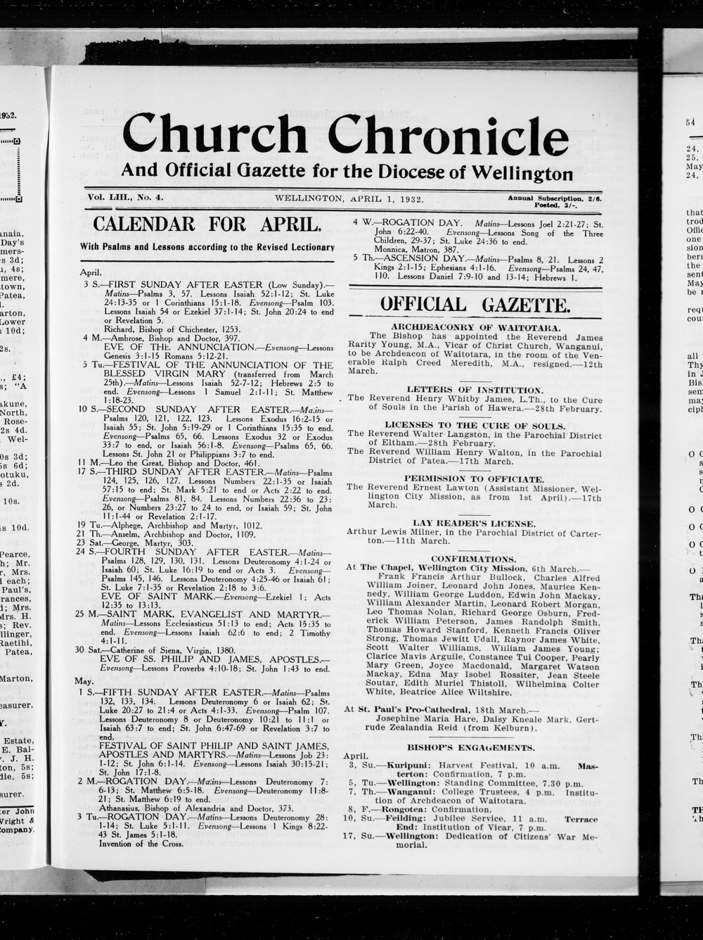The Church Chronicle, Wellington: 1st April 1932
