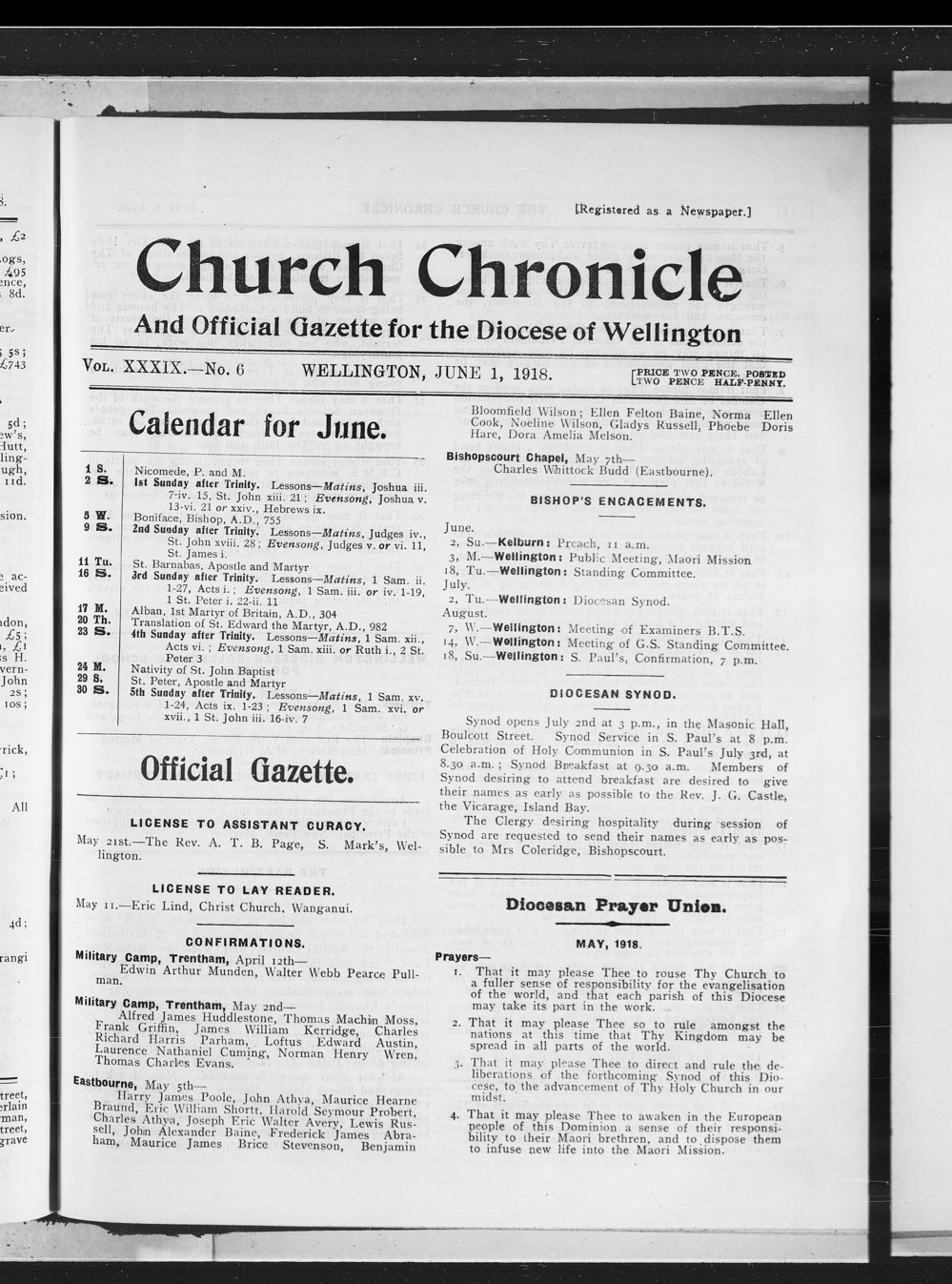 The Church Chronicle, Wellington: 1st June 1918