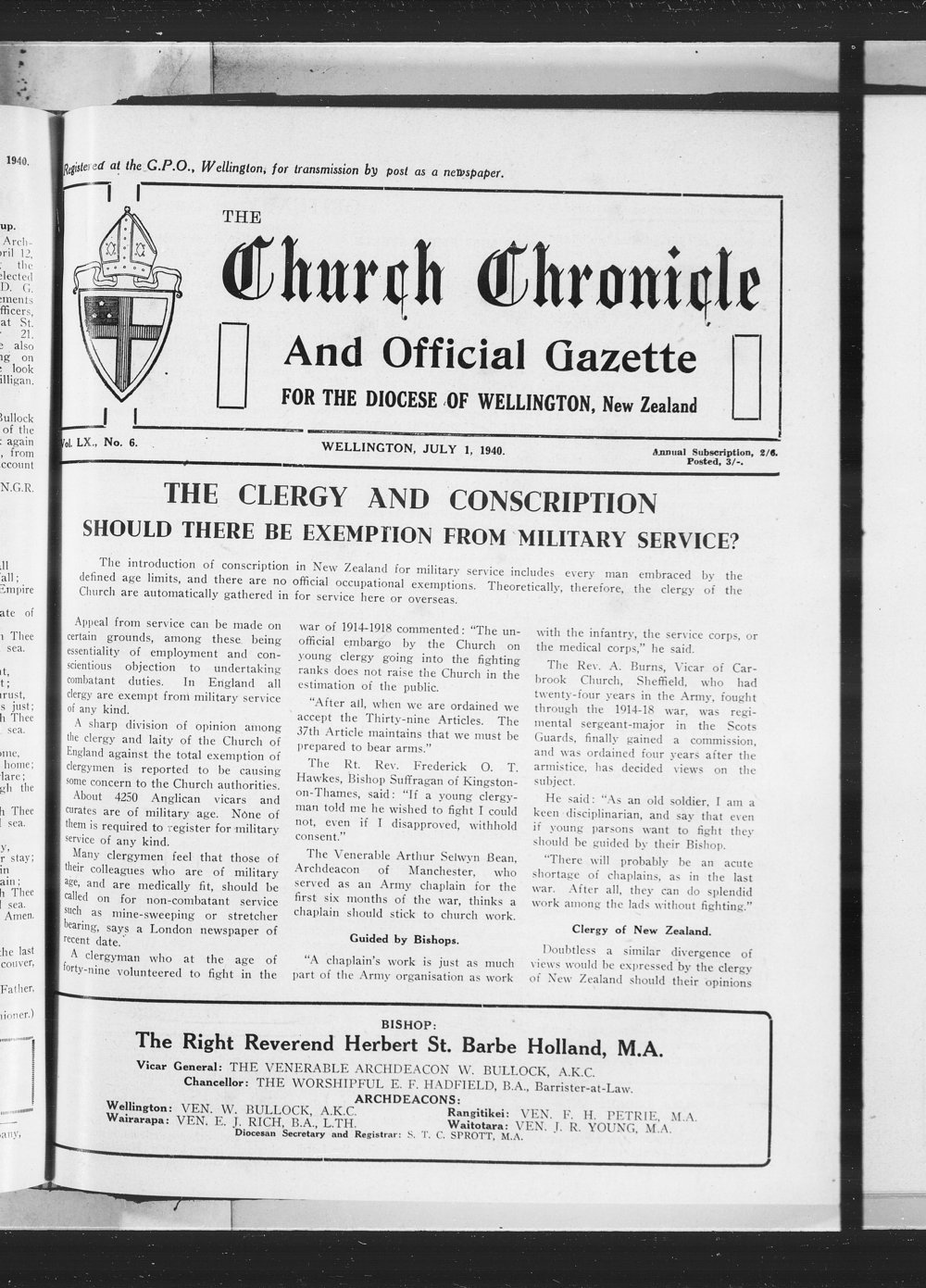 The Church Chronicle, Wellington: 1st July 1940