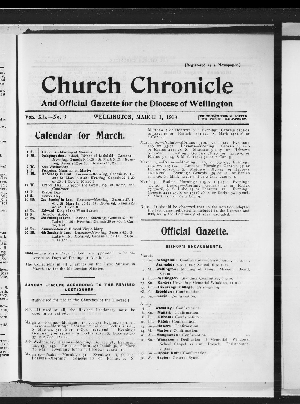 The Church Chronicle, Wellington: 1st March 1919