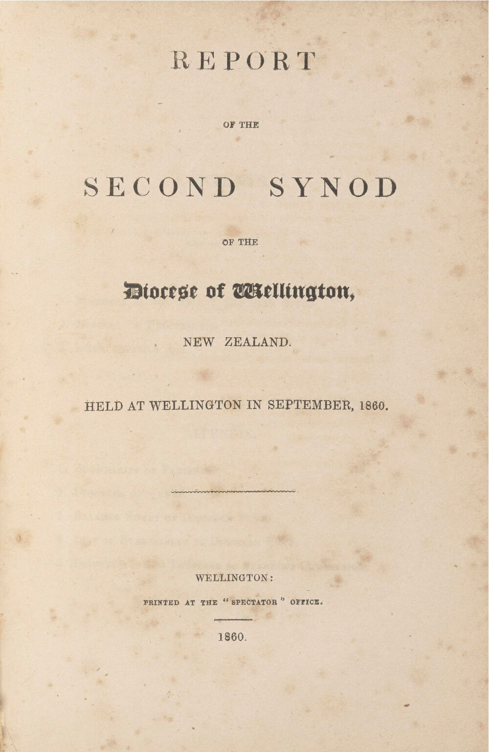 Diocese of Wellington Synod Proceedings 1860