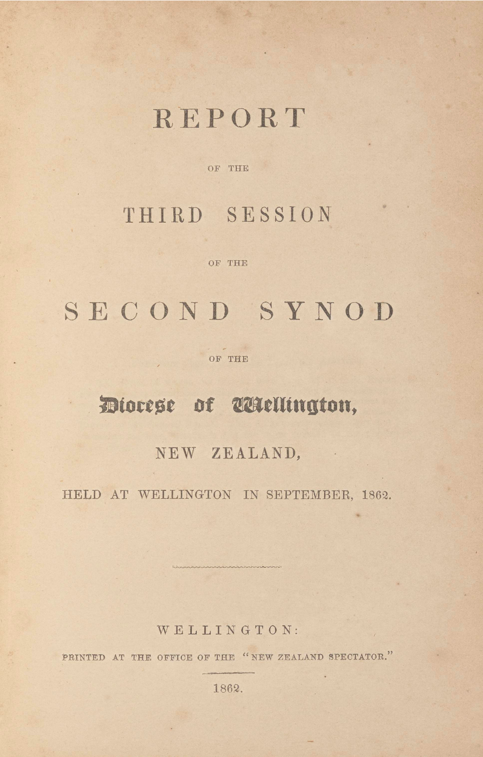 Diocese of Wellington Synod Proceedings 1862
